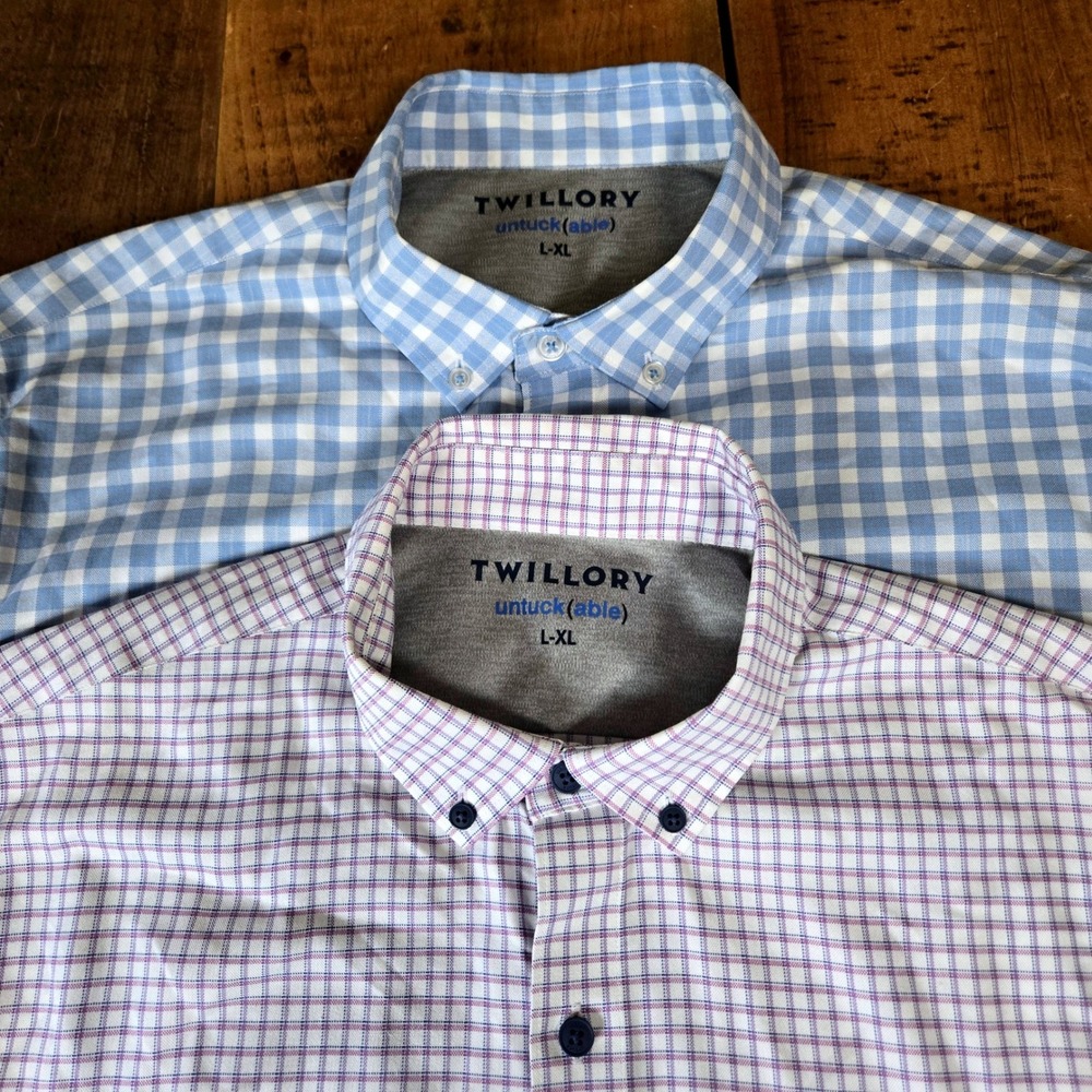 Twillory Untuckable Performance Shirts Lot of 2 Mens L-XL Gingham Tattersall